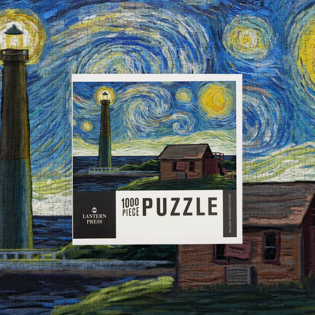 New Jersey, Barnegat Light and Shack, Skyline, Van Gogh Starry Night, Jigsaw Puzzle Puzzle Lantern Press 