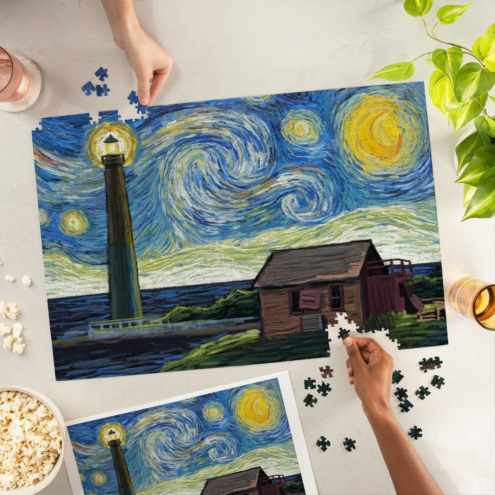 New Jersey, Barnegat Light and Shack, Skyline, Van Gogh Starry Night, Jigsaw Puzzle Puzzle Lantern Press 
