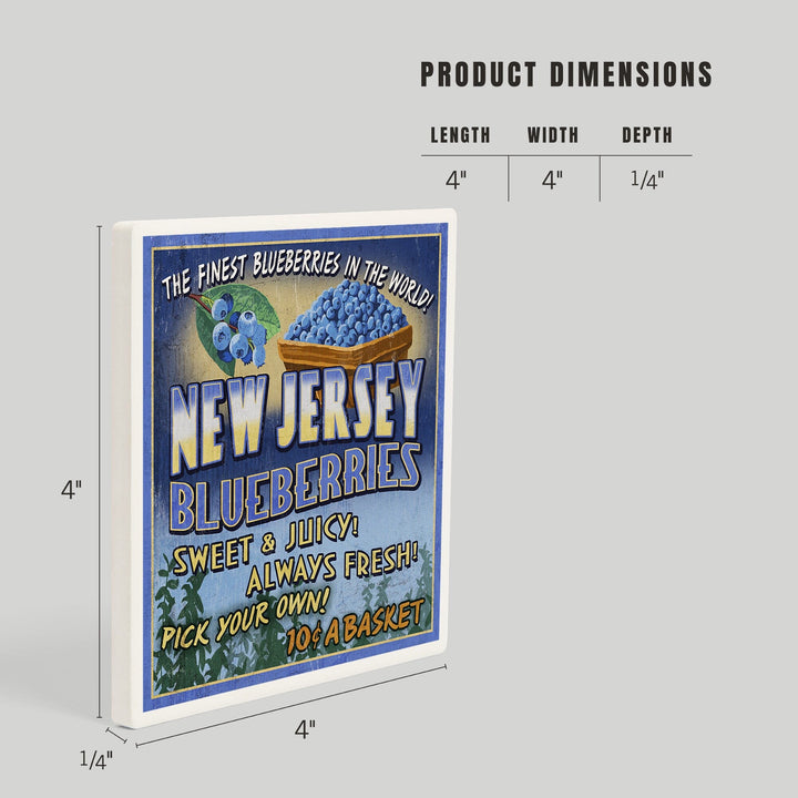 New Jersey, Blueberry Farm Vintage Sign, Coasters Coasters Lantern Press 