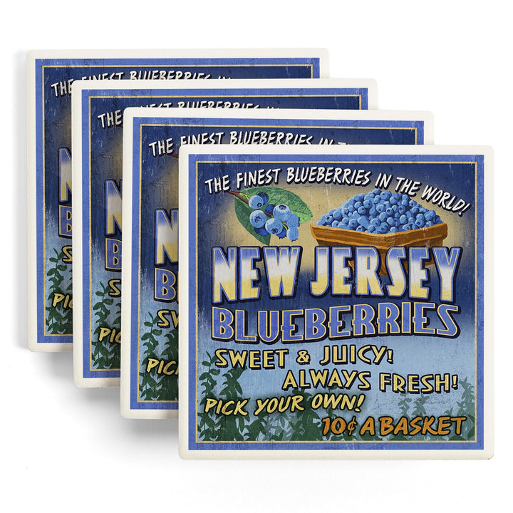 New Jersey, Blueberry Farm Vintage Sign, Coasters Coasters Lantern Press 