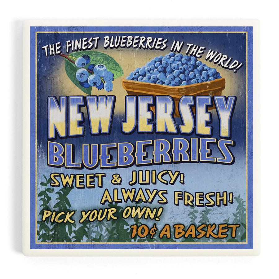 New Jersey, Blueberry Farm Vintage Sign, Coasters Coasters Lantern Press 