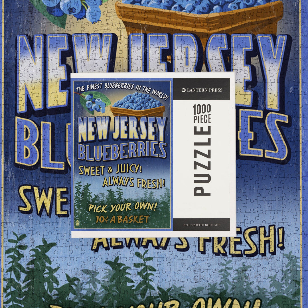 New Jersey, Blueberry Farm Vintage Sign, Jigsaw Puzzle Puzzle Lantern Press 