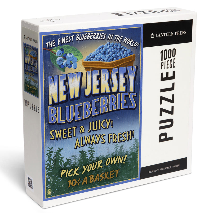 New Jersey, Blueberry Farm Vintage Sign, Jigsaw Puzzle Puzzle Lantern Press 