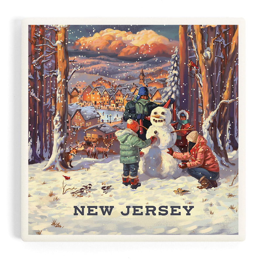 New Jersey, Merry and Bright, Vintage Snowman, Coasters Coasters Lantern Press 