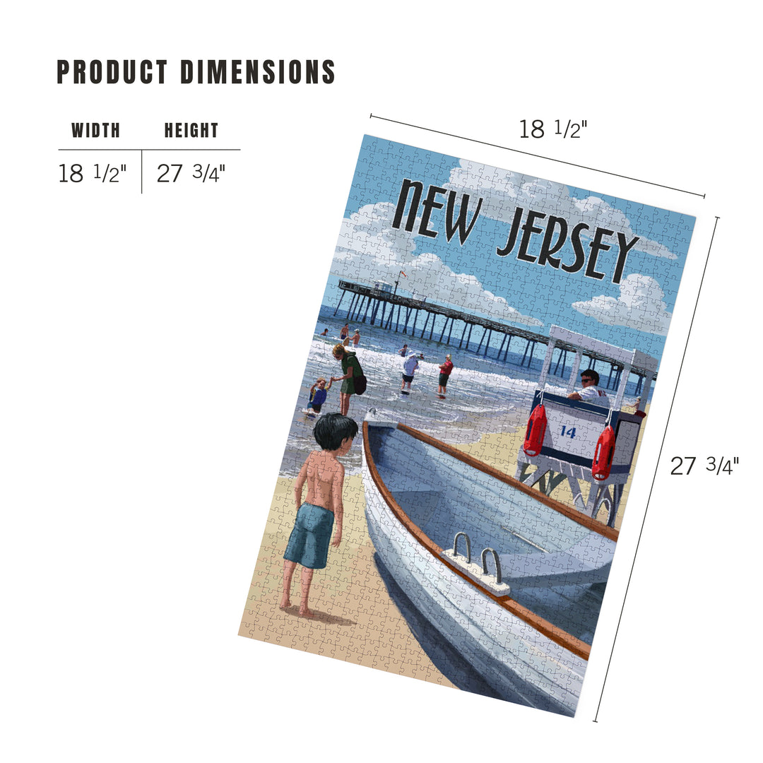 New Jersey, Painterly, Lifeguard Stand and Pier, Jigsaw Puzzle Puzzle Lantern Press 