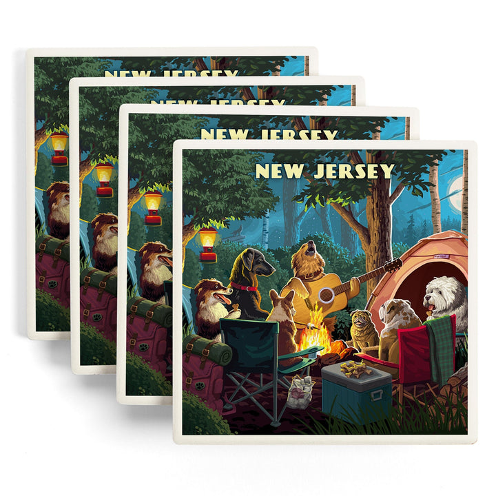 New Jersey, Painterly, Pack Life, Dogs Around Campfire, Coasters Coasters Lantern Press 