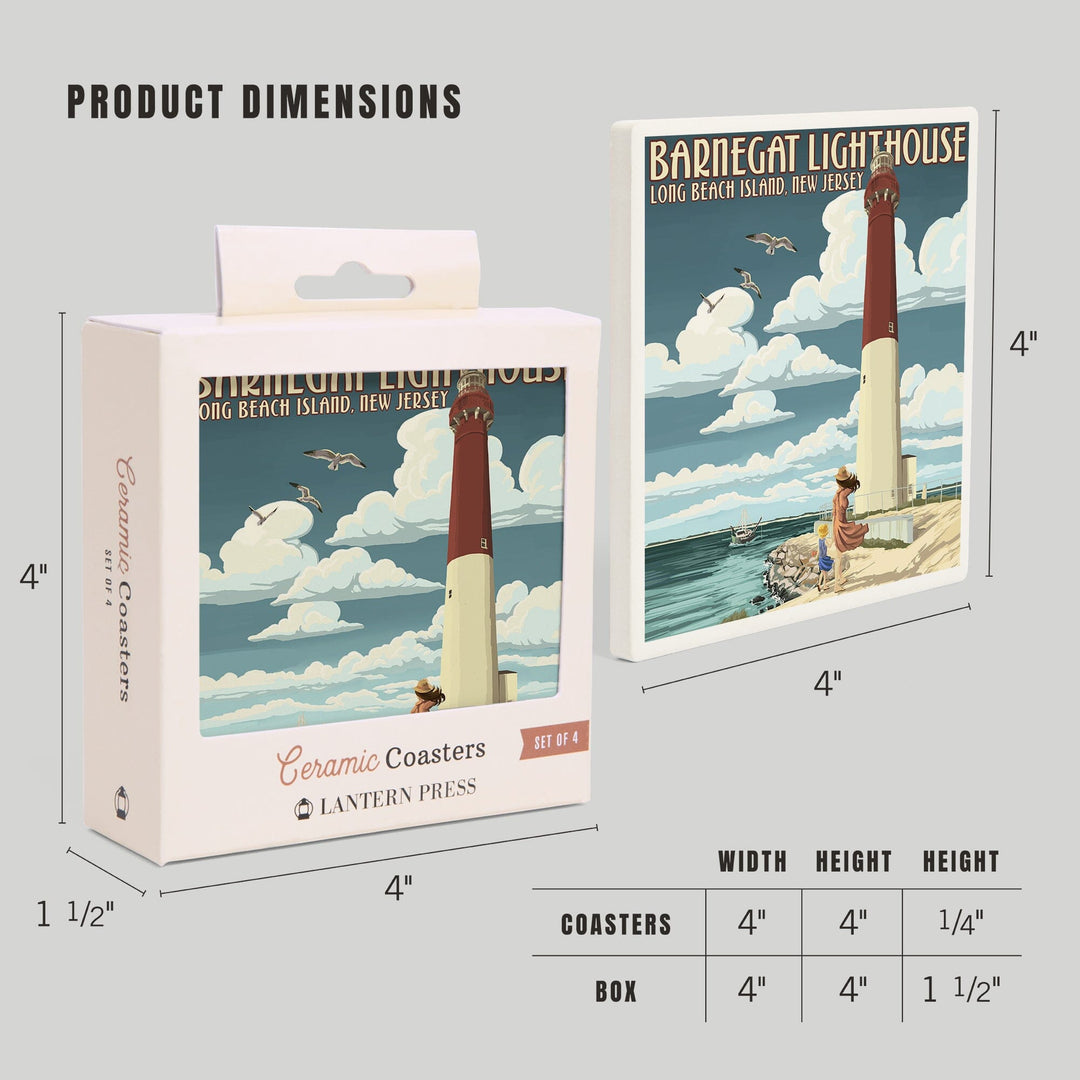 New Jersey Shore, Barnegat Lighthouse, Lantern Press Artwork, Coaster Set Coasters Lantern Press 