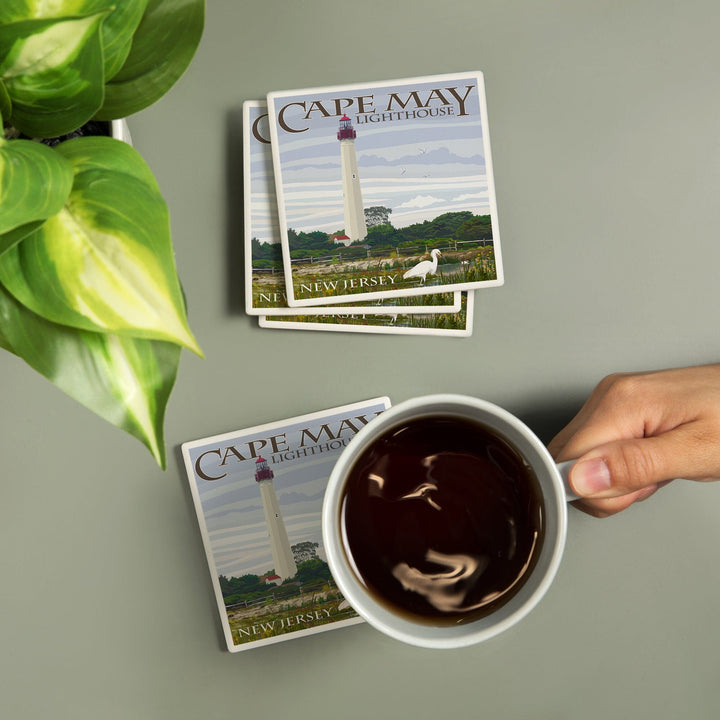 New Jersey Shore, Cape May Lighthouse, Lantern Press Artwork, Coaster Set Coasters Lantern Press 