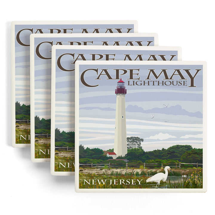 New Jersey Shore, Cape May Lighthouse, Lantern Press Artwork, Coaster Set Coasters Lantern Press 