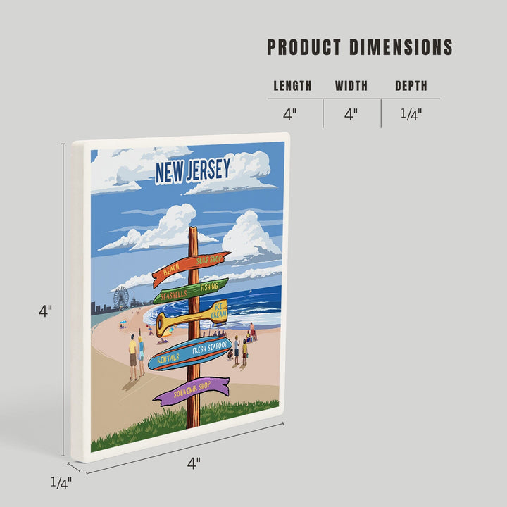 New Jersey, Signpost, Coast Beach with Pier, Coasters Coasters Lantern Press 
