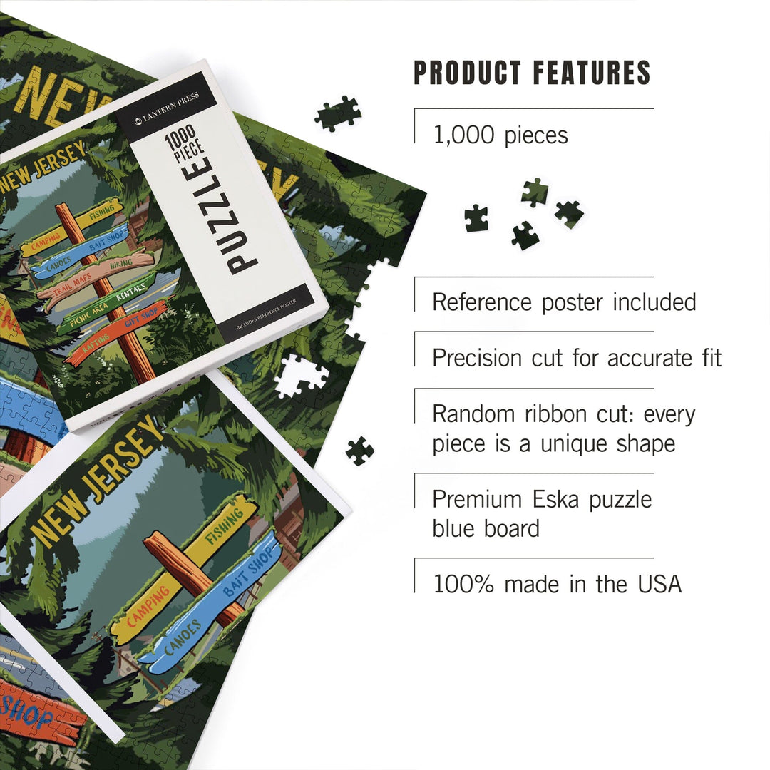 New Jersey, Signpost, Forest and Camp, Jigsaw Puzzle Puzzle Lantern Press 