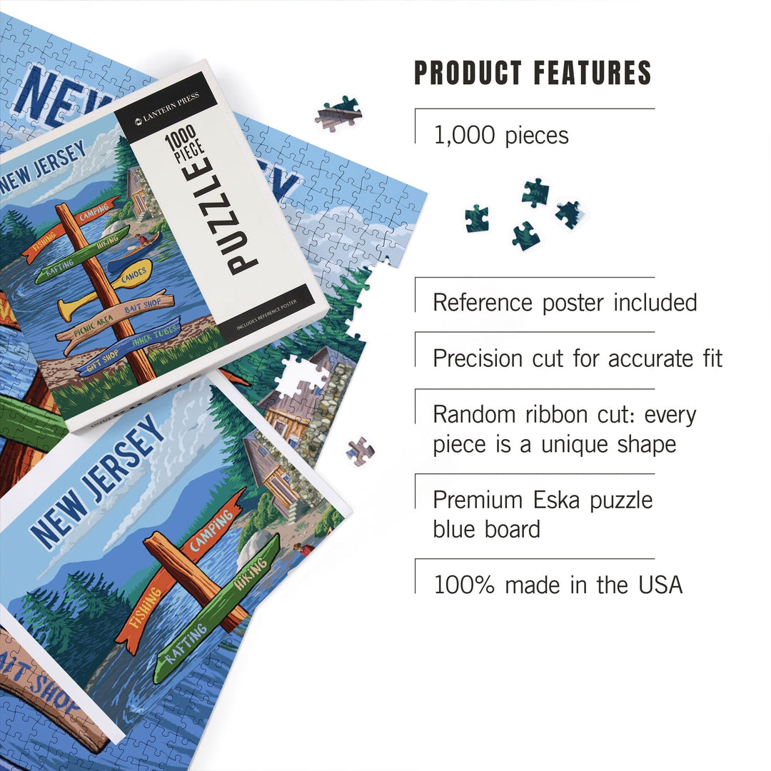 New Jersey, Signpost, River, Jigsaw Puzzle Puzzle Lantern Press 