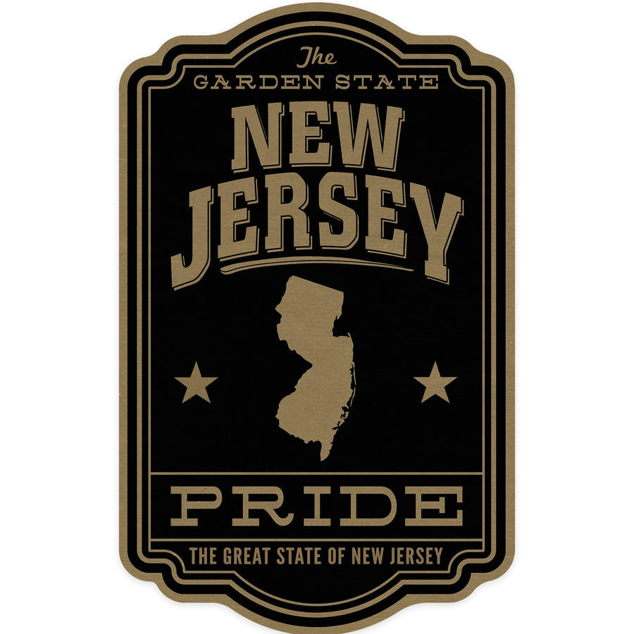 New Jersey, State Pride, Gold on Black, Contour, Vinyl Sticker Sticker Lantern Press 