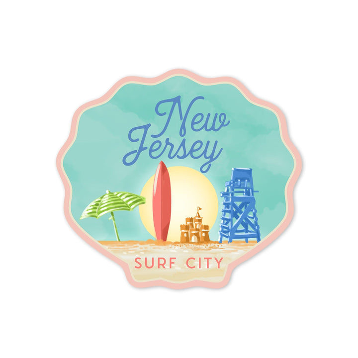 New Jersey, Surf City, Contour, Vinyl Sticker Sticker Lantern Press 