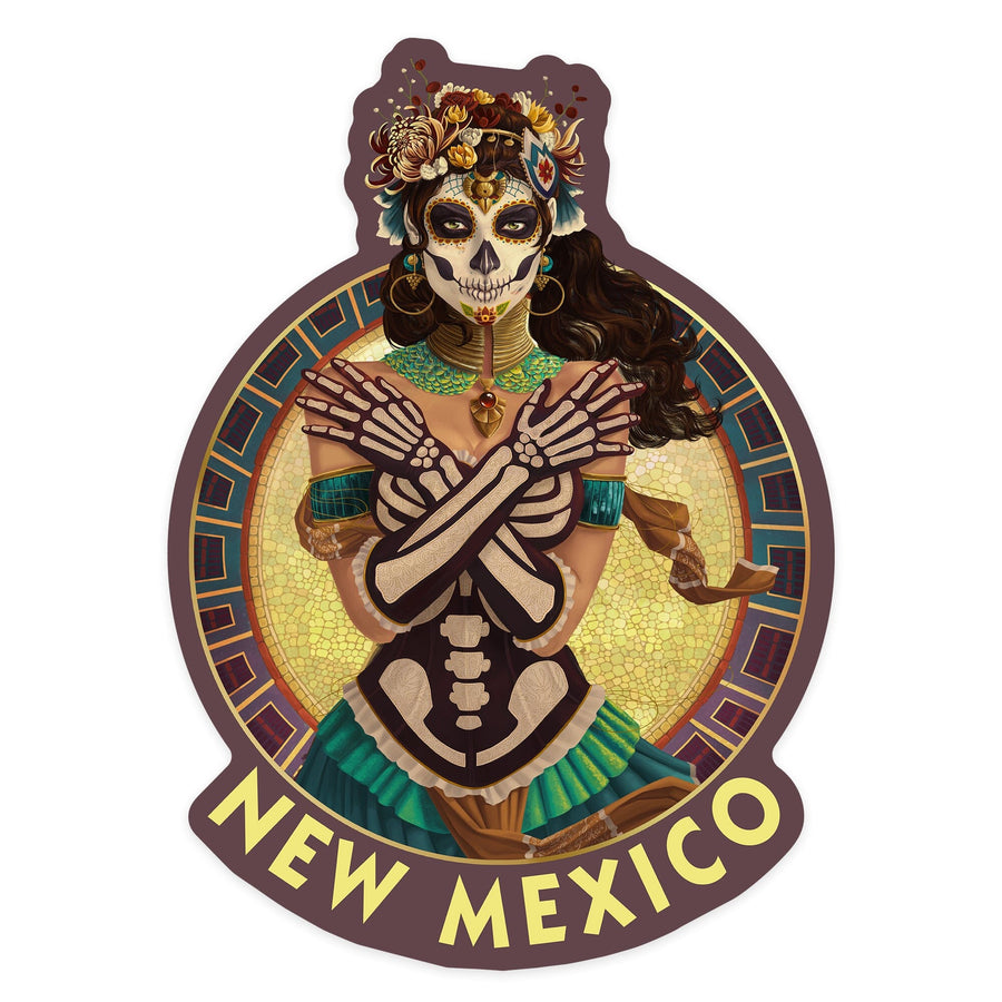 New Mexico, Day of the Dead, Crossbones, Contour, Lantern Press Artwork, Vinyl Sticker Sticker Lantern Press 