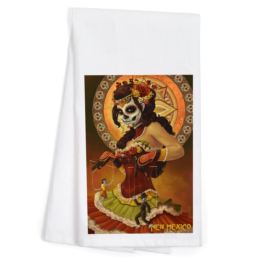New Mexico, Day of the Dead Marionettes, Organic Cotton Kitchen Tea Towels Kitchen Lantern Press 