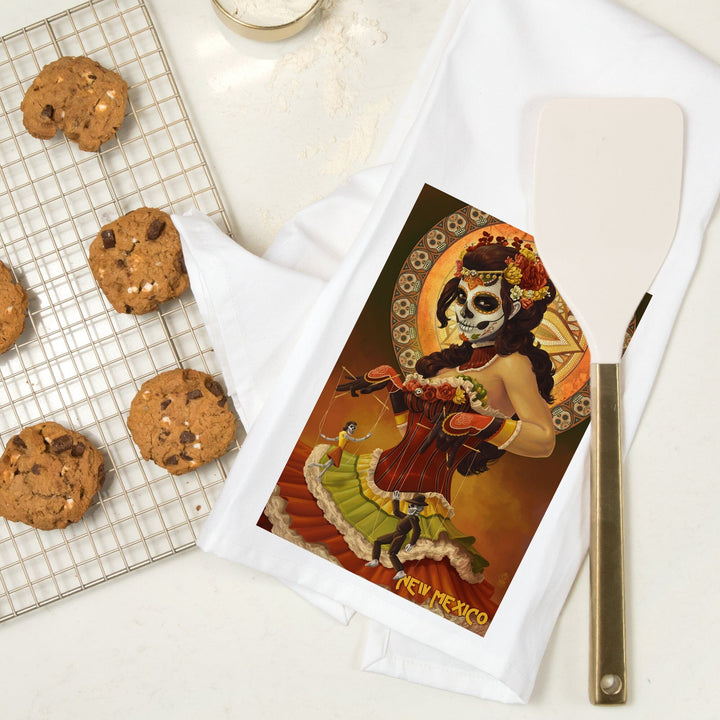 New Mexico, Day of the Dead Marionettes, Organic Cotton Kitchen Tea Towels Kitchen Lantern Press 