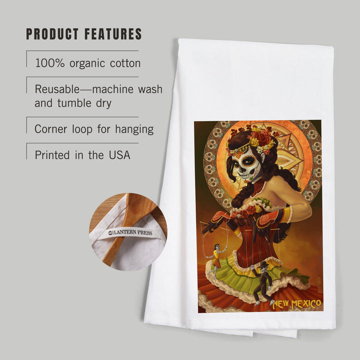 New Mexico, Day of the Dead Marionettes, Organic Cotton Kitchen Tea Towels Kitchen Lantern Press 