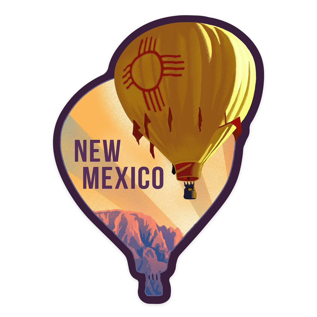 New Mexico, Hot Air Balloon, Letterpress, Contour, Lantern Press Artwork, Vinyl Sticker Sticker Lantern Press 