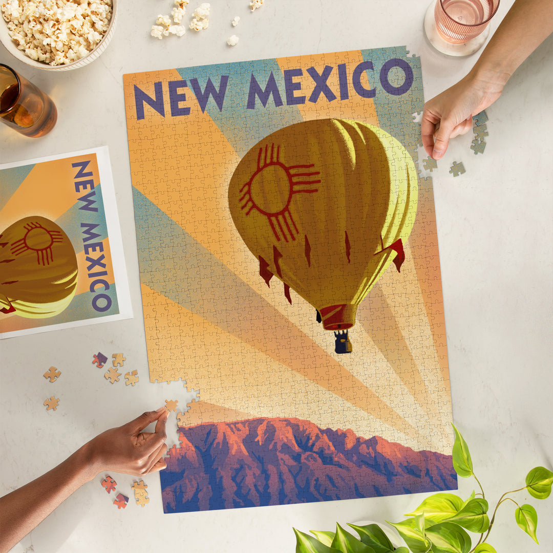 New Mexico, Hot Air Balloon, Lithography, Jigsaw Puzzle Puzzle Lantern Press 