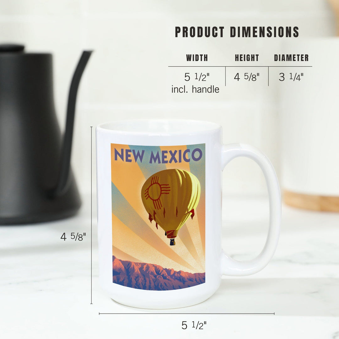 New Mexico, Hot Air Balloon, Lithography, Lantern Press Artwork, Ceramic Mug Mugs Lantern Press 