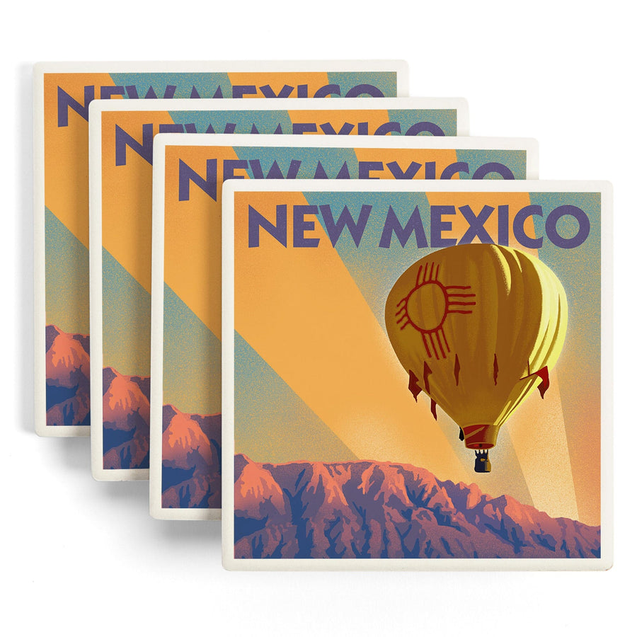 New Mexico, Hot Air Balloon, Lithography, Lantern Press Artwork, Coaster Set Coasters Lantern Press 