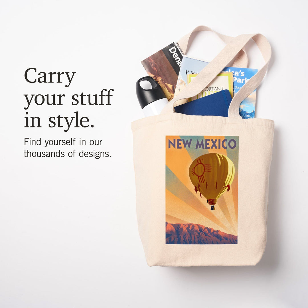 New Mexico, Hot Air Balloon, Lithography, Tote Bag Totes Lantern Press 