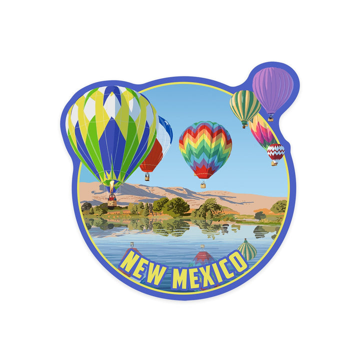 New Mexico, Hot Air Balloons, Contour, Vinyl Sticker Sticker Lantern Press 