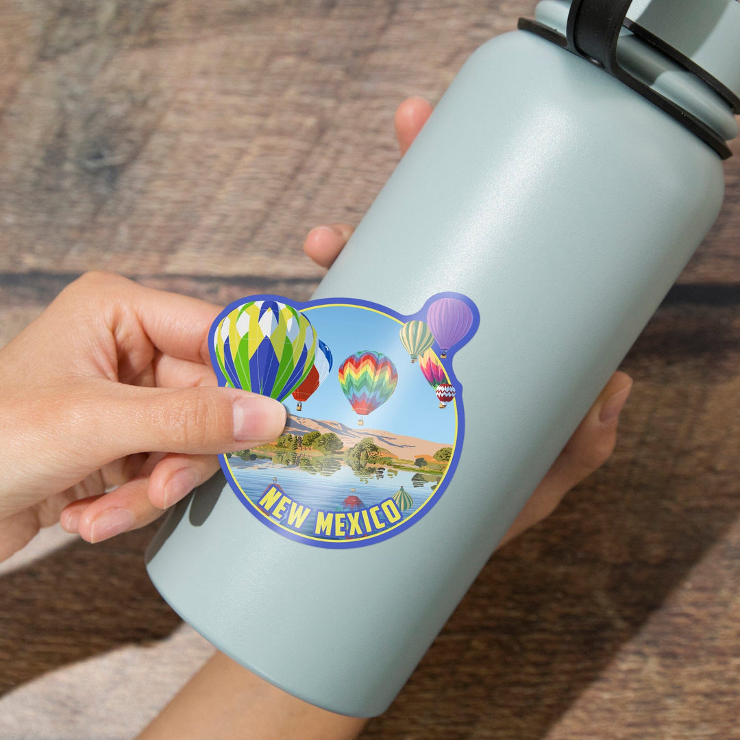 New Mexico, Hot Air Balloons, Contour, Vinyl Sticker Sticker Lantern Press 