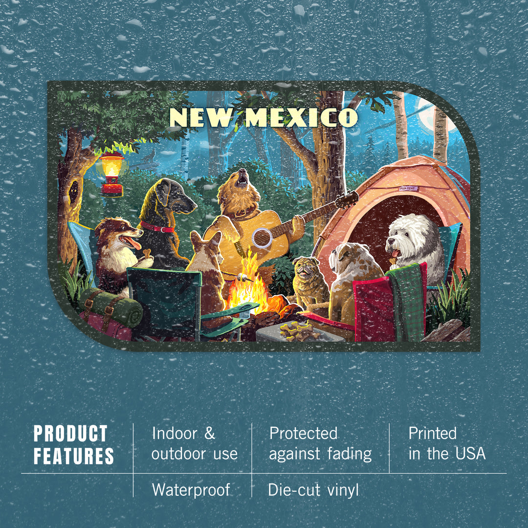 New Mexico, Painterly, Pack Life, Dogs Around Campfire, Vinyl Sticker Sticker Lantern Press 