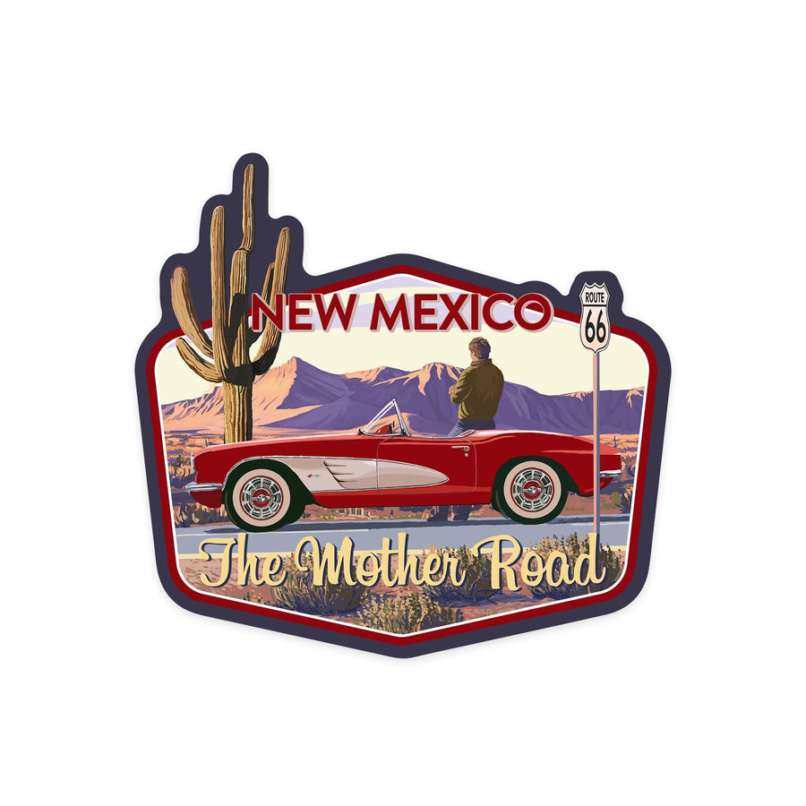 New Mexico, Route 66, Classic Car, Contour, Vinyl Sticker Sticker Lantern Press 