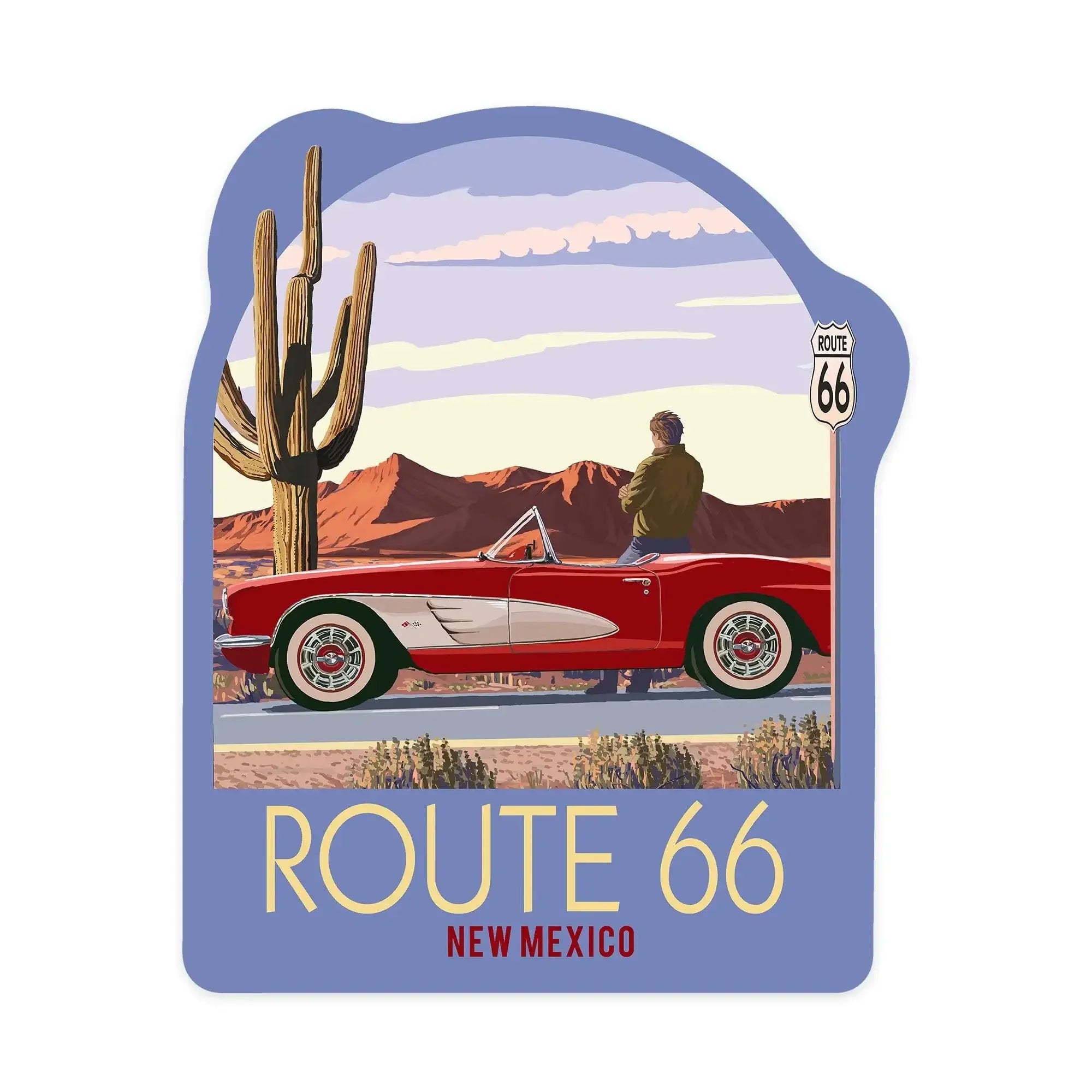 New Mexico, Route 66, Classic Car with Red Rocks, Contour, outdoor