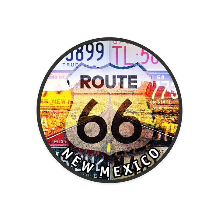 New Mexico, Route 66, License Plates, Contour, Vinyl Sticker Sticker Lantern Press 