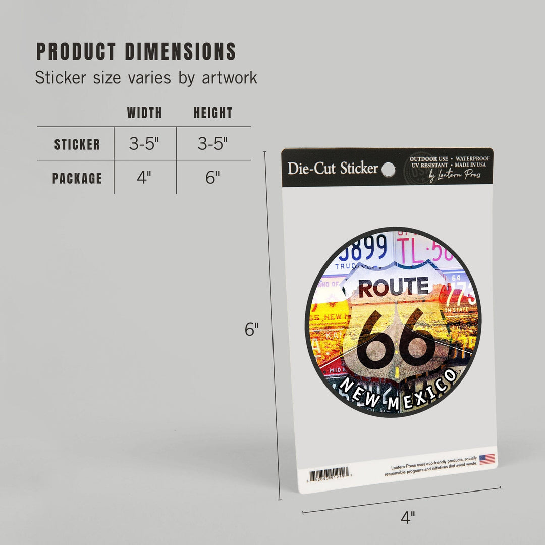 New Mexico, Route 66, License Plates, Contour, Vinyl Sticker Sticker Lantern Press 