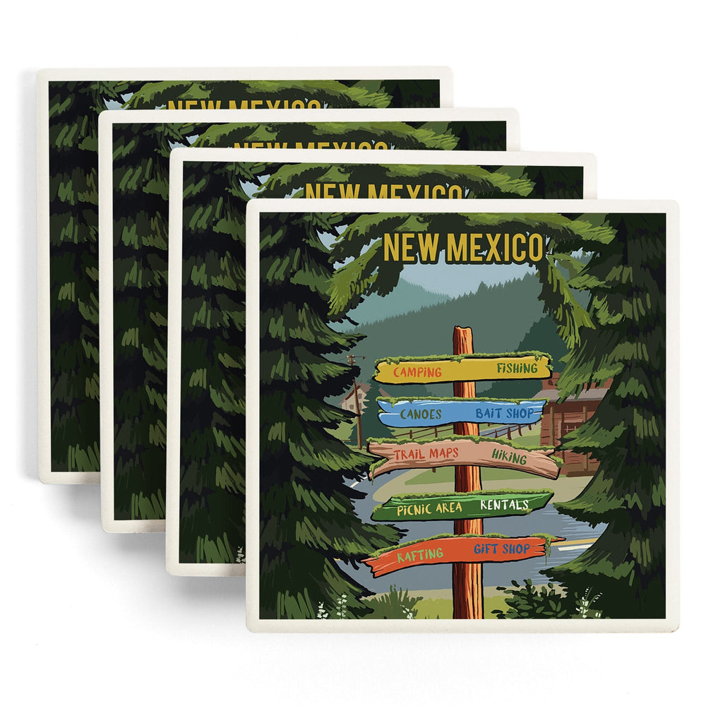 New Mexico, Signpost, Forest and Camp, Coasters Coasters Lantern Press 