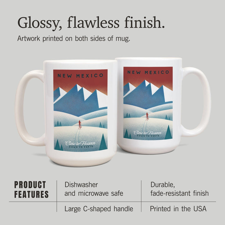 New Mexico, Skier In the Mountains, Litho, Lantern Press Artwork, Ceramic Mug Mugs Lantern Press 