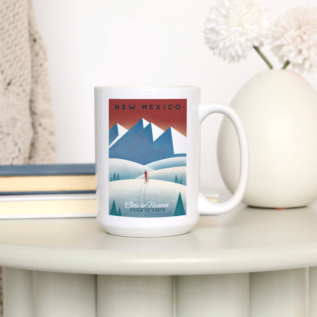 New Mexico, Skier In the Mountains, Litho, Lantern Press Artwork, Ceramic Mug Mugs Lantern Press 