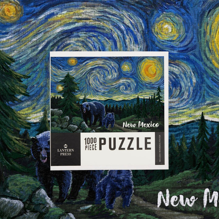 New Mexico, Starry Night, Bear and Cub, Jigsaw Puzzle Puzzle Lantern Press 