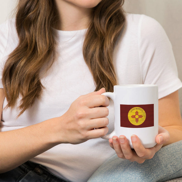 New Mexico, State Flag, Rustic Painting, Contour, Lantern Press Artwork, Ceramic Mug Mugs Lantern Press 