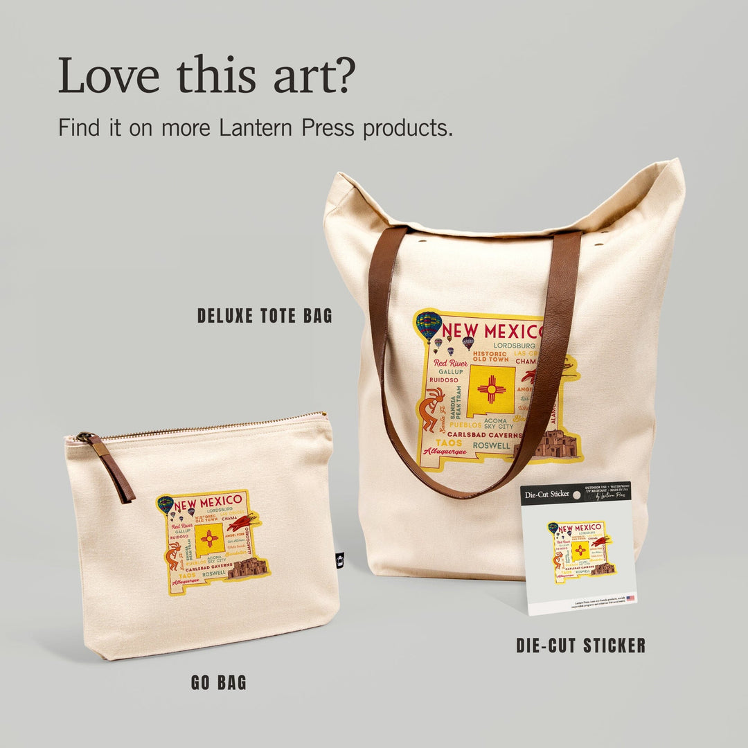 New Mexico, Typography & Icons, Contour, Lantern Press Artwork, Accessory Go Bag Totes Lantern Press 