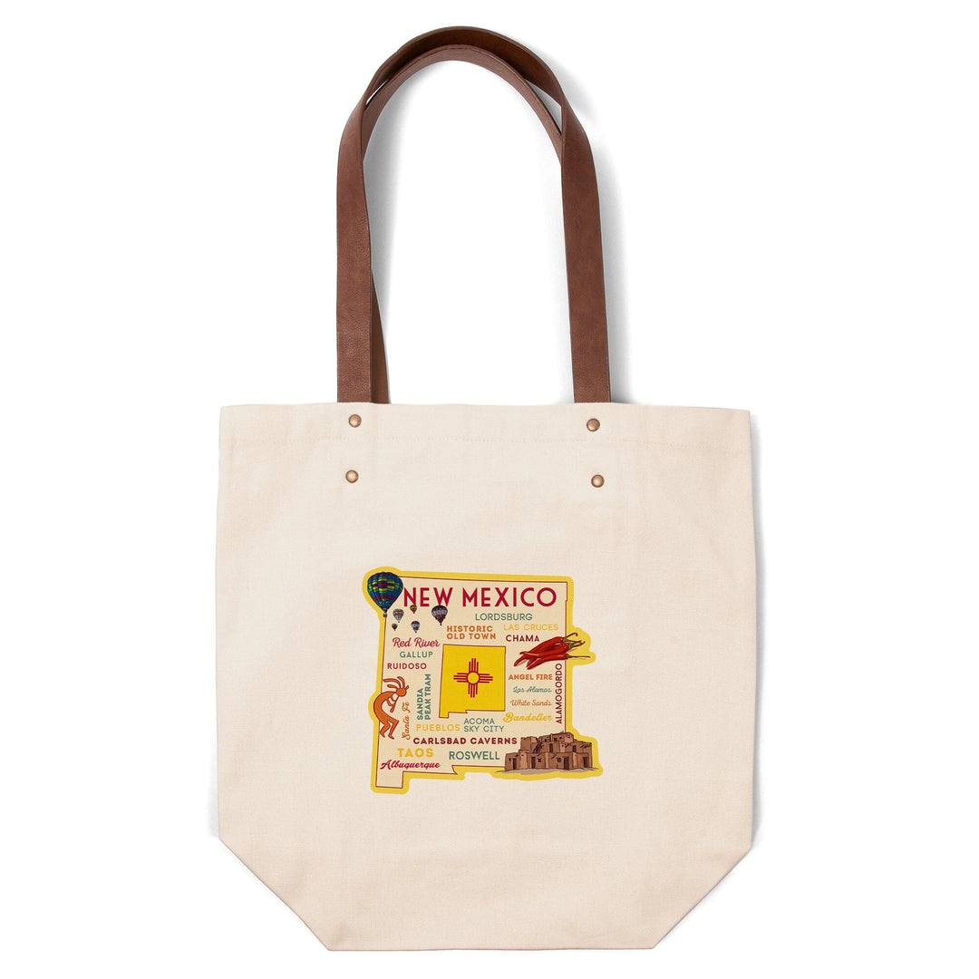 New Mexico, Typography & Icons, Contour, Lantern Press Artwork, Accessory Go Bag Totes Lantern Press 