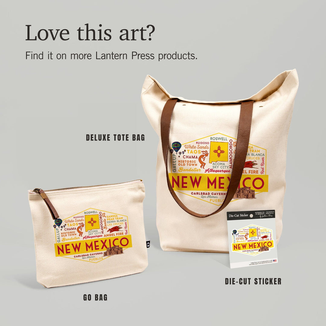 New Mexico, Typography & Icons, Contour, Lantern Press Artwork, Vinyl Sticker Sticker Lantern Press 