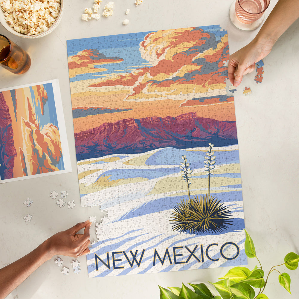 New Mexico, White Sands Sunset, Jigsaw Puzzle Puzzle Lantern Press 