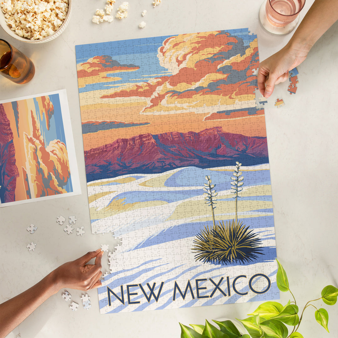 New Mexico, White Sands Sunset, Jigsaw Puzzle Puzzle Lantern Press 