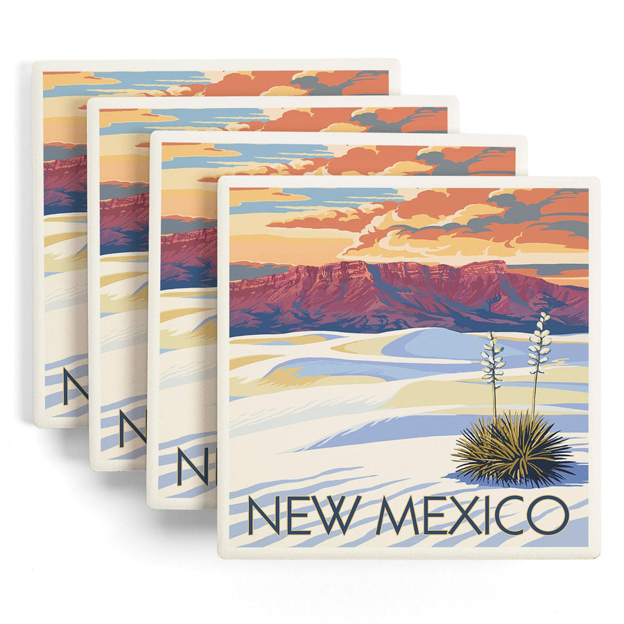 New Mexico, White Sands Sunset, Lantern Press Artwork, Coaster Set Coasters Lantern Press 