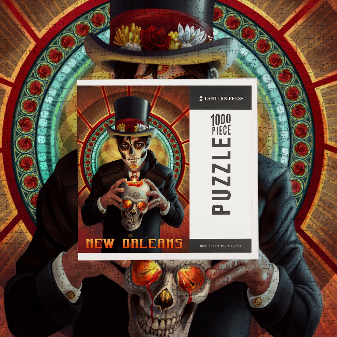 New Orleans, Day of the Dead, Man and Candle, Jigsaw Puzzle Puzzle Lantern Press 