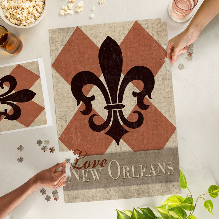 New Orleans, LA, Love Louisiana, Argyle with Fleur De Lis, Jigsaw Puzzle Puzzle Lantern Press 