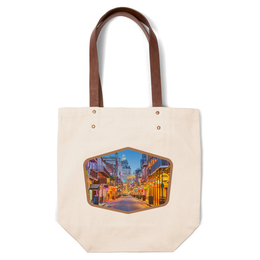 New Orleans, Louisiana, Bourbon Street at Night, Contour, Deluxe Tote Totes Lantern Press 