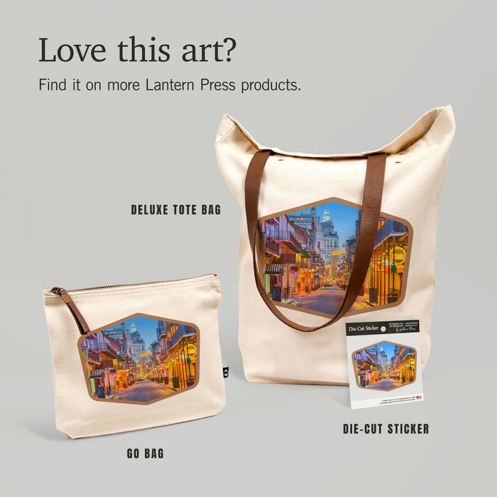 New Orleans, Louisiana, Bourbon Street at Night, Contour, Deluxe Tote Totes Lantern Press 