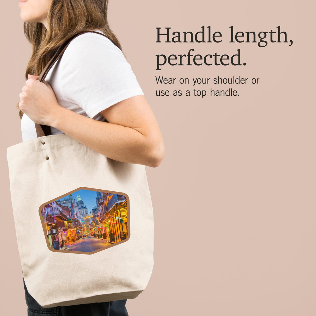 New Orleans, Louisiana, Bourbon Street at Night, Contour, Deluxe Tote Totes Lantern Press 